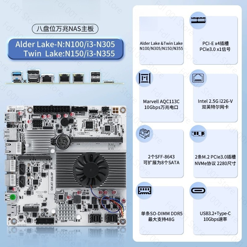 Placa Base N150 de 8 Bahías 10 - Mini Itx Dual 2.5G Nas Motherboard reseña y precio